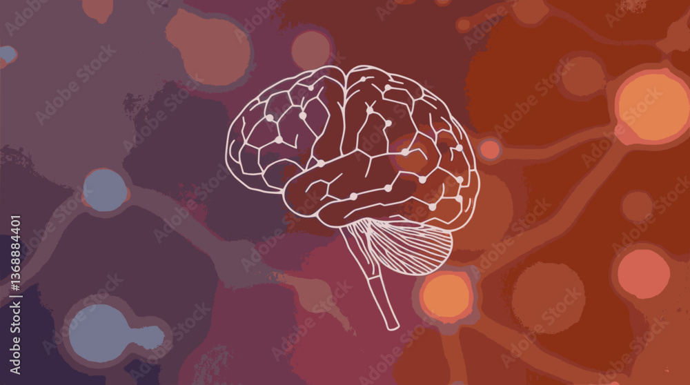 Poster outline of a human brain with neural pathways minimal neuroscience vector illustration