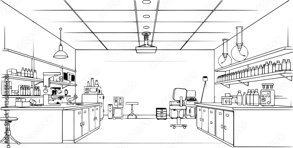 Poster outline of a laboratory with test tubes minimal science and healthcare vector illustration.