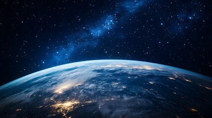 Earth seen from space with Milky Way