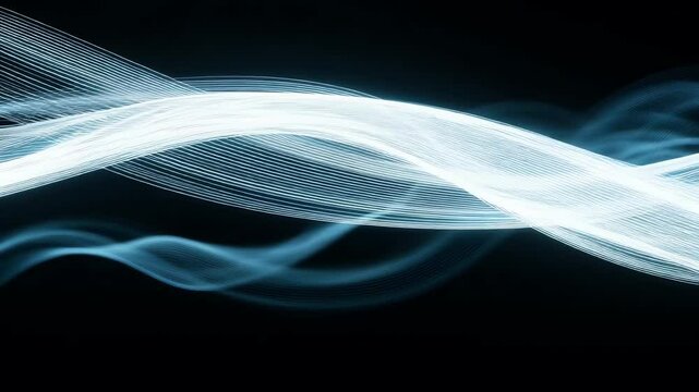 bstract image featuring a flowing light wave against a dark background. The wave is composed of thin, parallel lines, creating a dynamic and futuristic effect