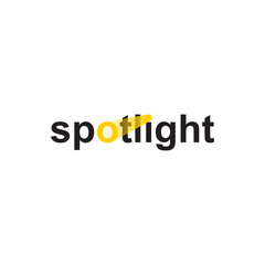 Vector modern spotlight inscription logo. Black and yellow anstract  searchlight lettering. Minimal floodlight mark with negative space isolated on white background