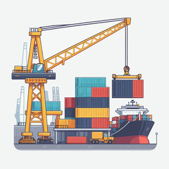 A large crane is lifting a container ship