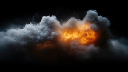 Fototapeta premium Fiery explosion engulfed in dark smoke