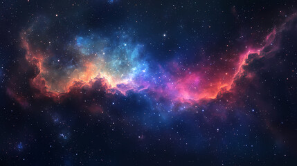 Fototapeta premium Colorful wispy nebula clouds drifting through a starry night sky with a distant galaxy , nebula, colorful. Nebula Drift. Illustration