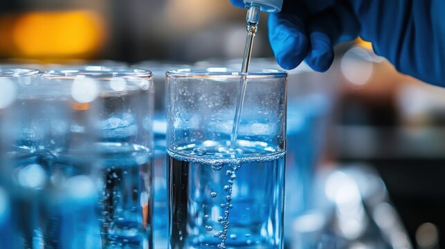 a close-up of a hands-on science experiment demonstrating water filtration techniques with clear glass beakers and a pipette