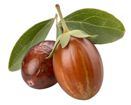 Rich, earthy argan fruits glistening under soft light, nestled amongst vibrant green leaves, a symbol of nature's bounty and beauty. AI Generative