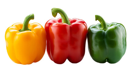 Three colorful bell peppers red yellow and green