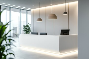 White reception close up in modern office
