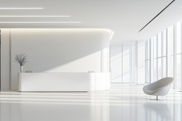 Fototapeta premium White rectangular reception desk standing in empty room
