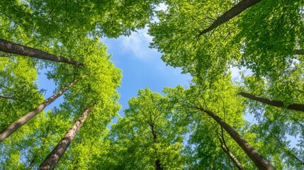 Fototapeta premium Lush Green Tree Canopy Under Bright Blue Sky