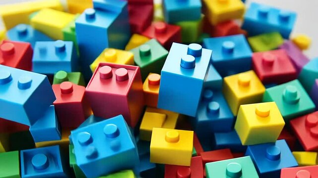 Colorful Plastic Blocks: A vibrant pile of interlocking construction toys, perfect for building and creative play.
