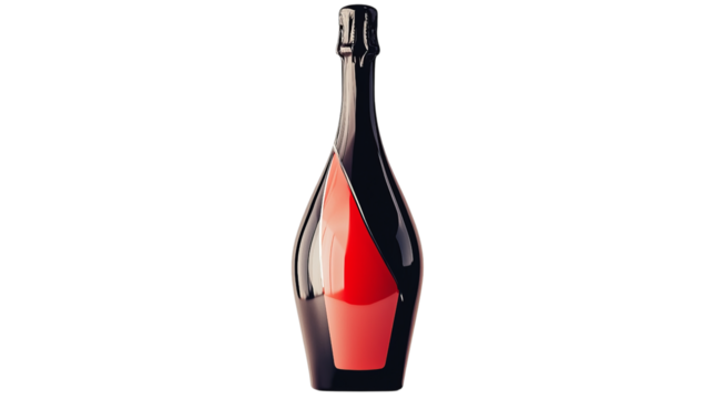 Png of Elegant black bottle with a striking red design, exuding sophistication for a premium beverage on transparent background.