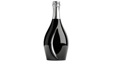 Png of An elegant black champagne bottle with a sleek design, perfect for celebrations and special occasions on transparent background.