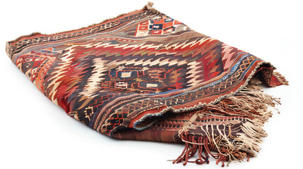 Antique Bergama Rug with Tribal Motifs on white background.PNG