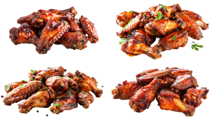 A pile of juicy, smoky chicken wings on a white background, high-resolution photography, stock