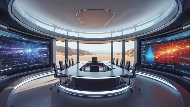 Futuristic Conference Room in Desert Landscape