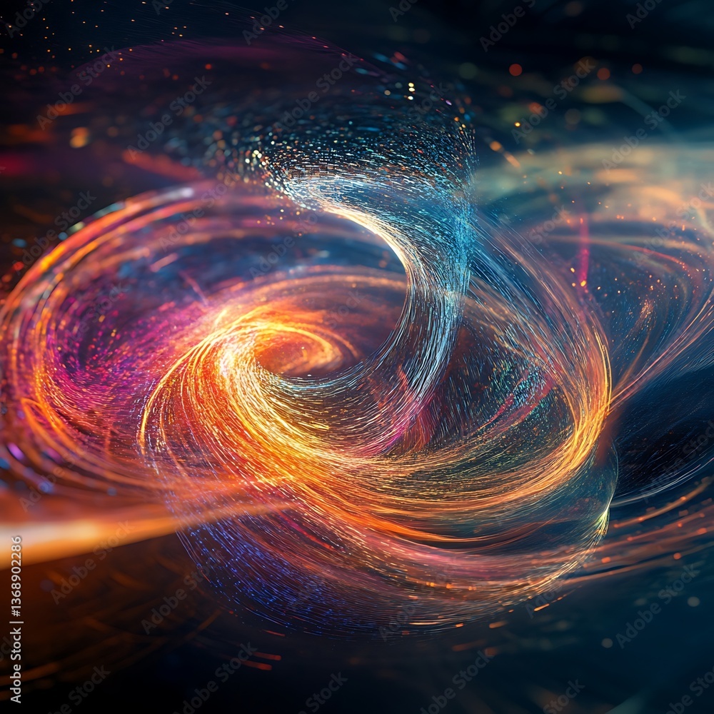 Poster abstract swirling vortex of vibrant colors. intricate patterns of light and energy. dynamic and mesm