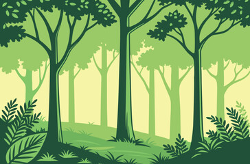Obraz premium Vector Forest Illustration with Tall Trees and Ferns in Natural Style