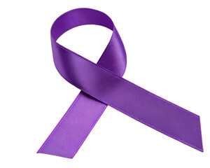 A purple ribbon of hope, symbolizing resilience and solidarity against violence, on a clean white background. AI Generative