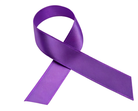 A purple ribbon of hope, symbolizing resilience and solidarity against violence, on a clean white background. AI Generative
