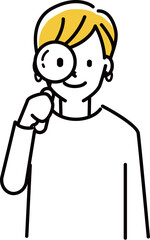  	定番　伝わる 人物イラスト　虫眼鏡とショートカットの女性