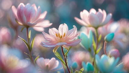 Fototapeta premium Soft focus view of delicate pink and white blossoms
