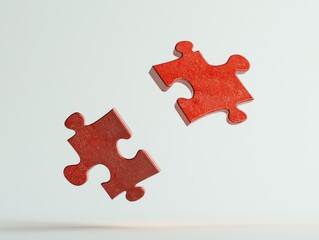 Two red puzzle pieces floating against a white background