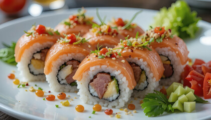 Fresh Sushi with Salmon and Rice