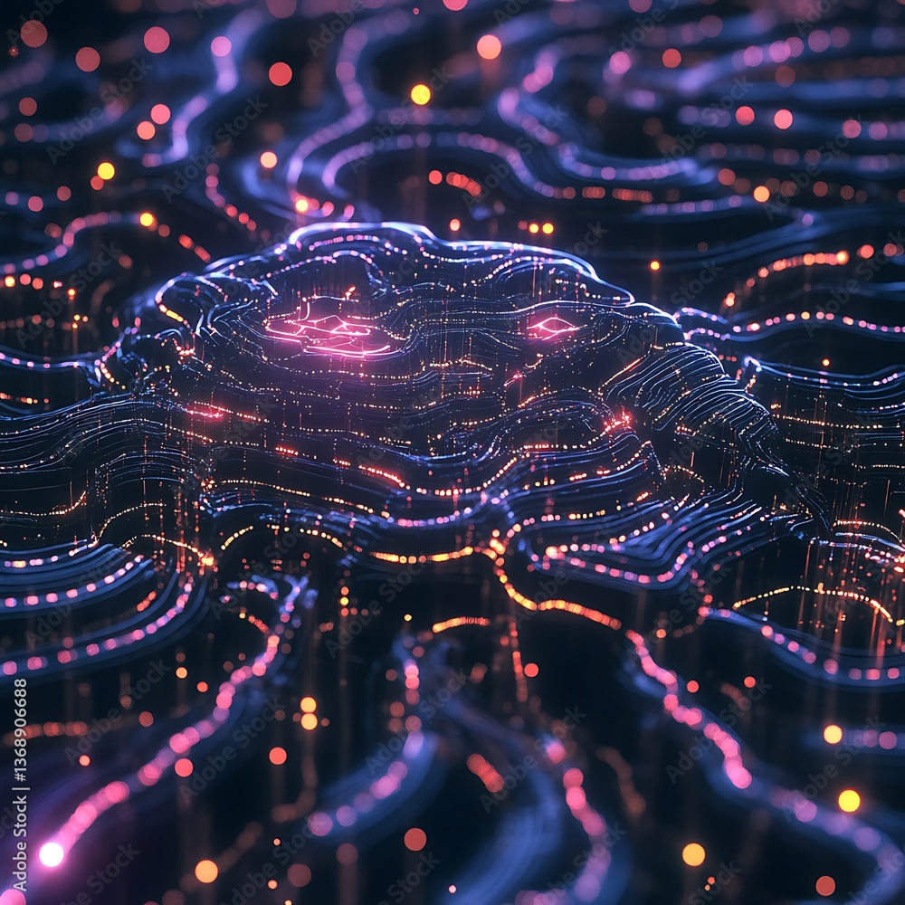 Poster abstract digital network structure with glowing nodes and lines