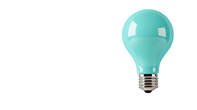 Png of A vibrant turquoise light bulb showcasing a modern design, symbolizing creativity and innovation on transparent background.