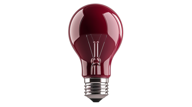 Png of A striking red light bulb showcasing a classic design, reflecting elegance and creativity in lighting on transparent background.