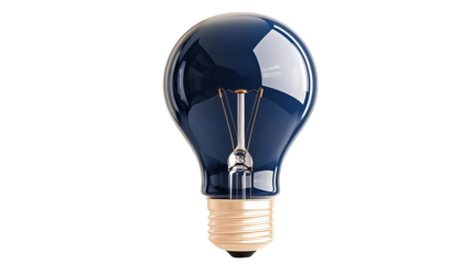 Png of A modern light bulb with a sleek blue glass design, showcasing an elegant filament in a stylish format on transparent background.