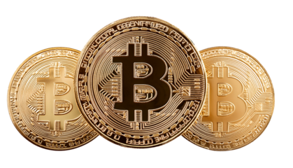 Bitcoin Coins A Stack of Digital Currency in the Foreground