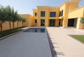 Luxurious yellow villa in Dubai’s The Villa project, featuring private covered parking and stunning architecture in a prime location.