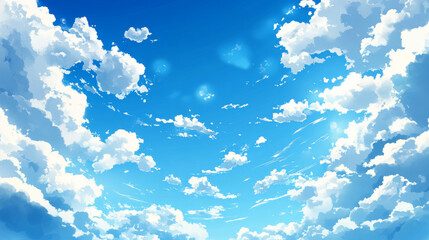 A vector background depicting a bright blue sky with scattered clouds, capturing the essence of a sunny winter morning, a serene summer afternoon, or a crisp spring day