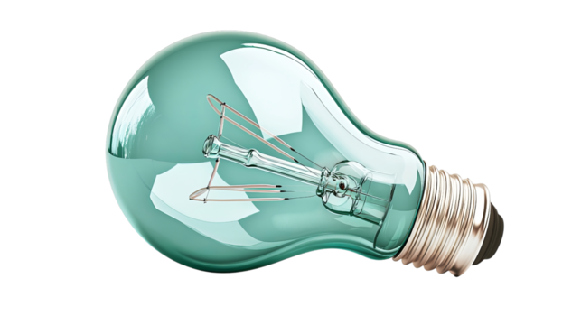 Png of A stylish light bulb with a unique teal glass design, showcasing its vintage filament style on transparent background.