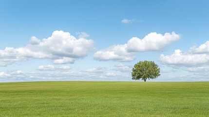Obraz premium Lush Green Meadow Under Bright Blue Sky with Clouds
