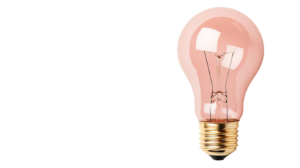 Png of Vintage-style light bulb with a warm pink tint, showcasing a classic filament design and brass base on transparent background.