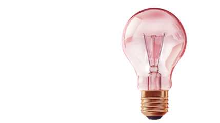 Png of A stylish pink incandescent light bulb with a copper base, adding a warm ambiance to any setting on transparent background.