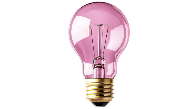 Png of A close-up of a vintage-style light bulb with a pink glass exterior, radiating a warm and inviting glow on transparent background.