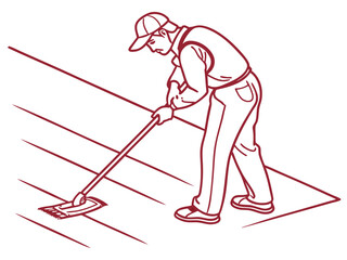 Cleaning the Floor: Janitor Mopping Vector Art Design