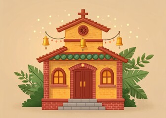 Obraz premium Colorful Illustration of a Charming Little Mandir