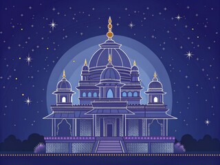 Mystical Night Temple Silhouette Against a Starry Sky