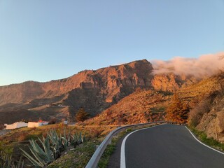 road in the mountains in Gran Canaria at sunset 