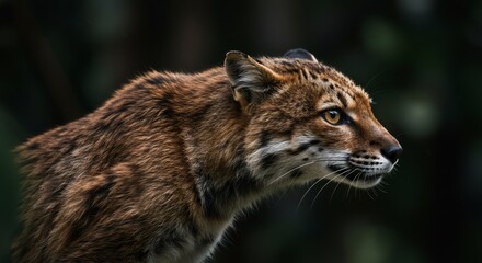 Obraz premium Lynx portrait in forest. Wild animal in natural habitat. Summer travel concept for wildlife photography and nature exploration. Ecotourism and adventure vacation idea.