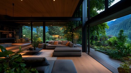 elegant sofa, very clean clear and neat, with outdoor view