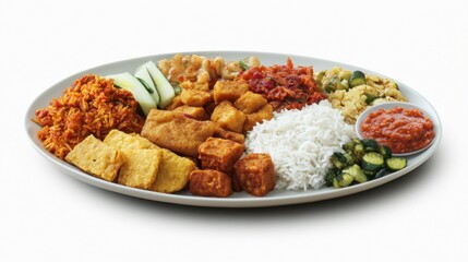 Indonesian Platter of Rice and Dishes