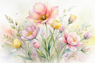 water color set of spring wild flowers