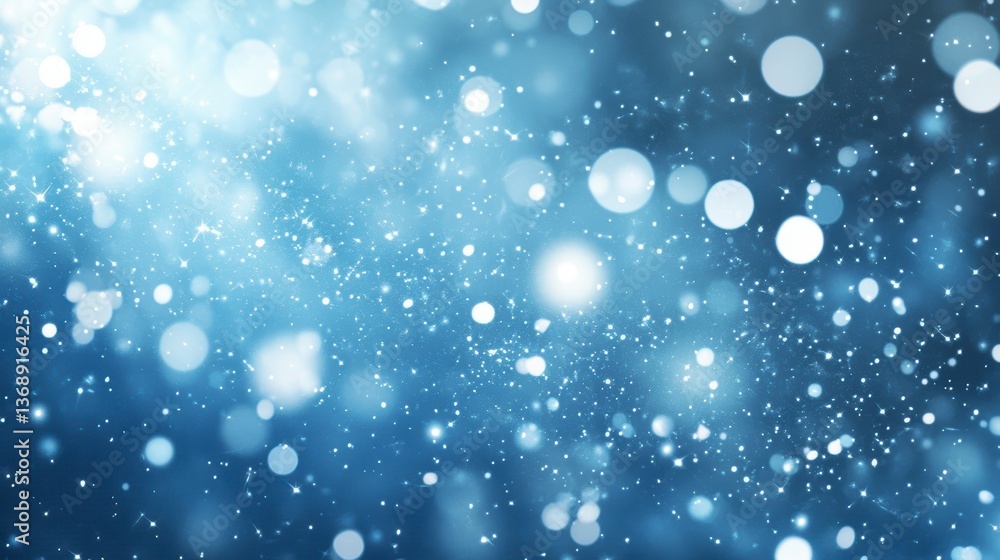 Poster abstract blue bokeh background with blurred lights and sparkles.