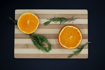 orange on a wooden board
